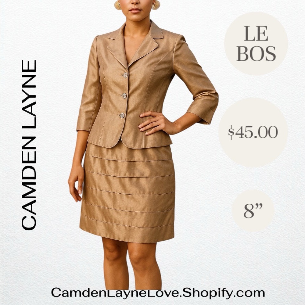 Le Bos Tan Blazer with Notched Lapel and Fitted Waist - Picture 2 of 8